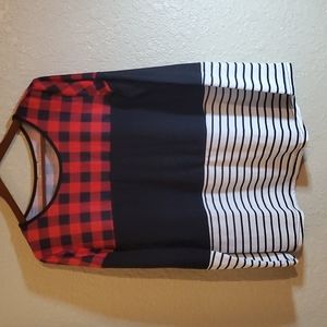 Sherosa Red Checkerboard Black White Stripe Shirt